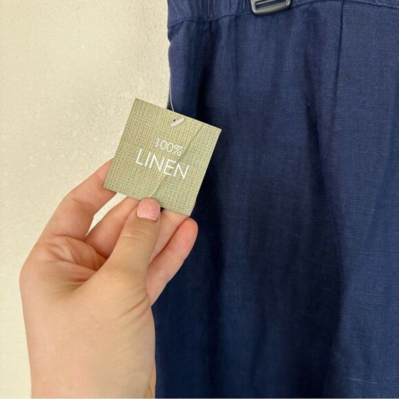 For Cynthia Blue Navy Crop Linen Pants High Waisted Lagenlook Artsy Medium - Picture 8 of 8